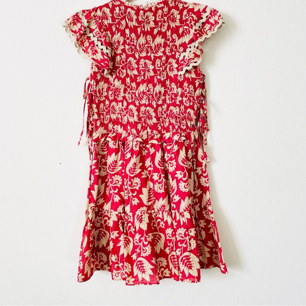 Sea New York MEDIUM Linda red floral print smocked flutter sleeve mini dress - Picture 5 of 6
